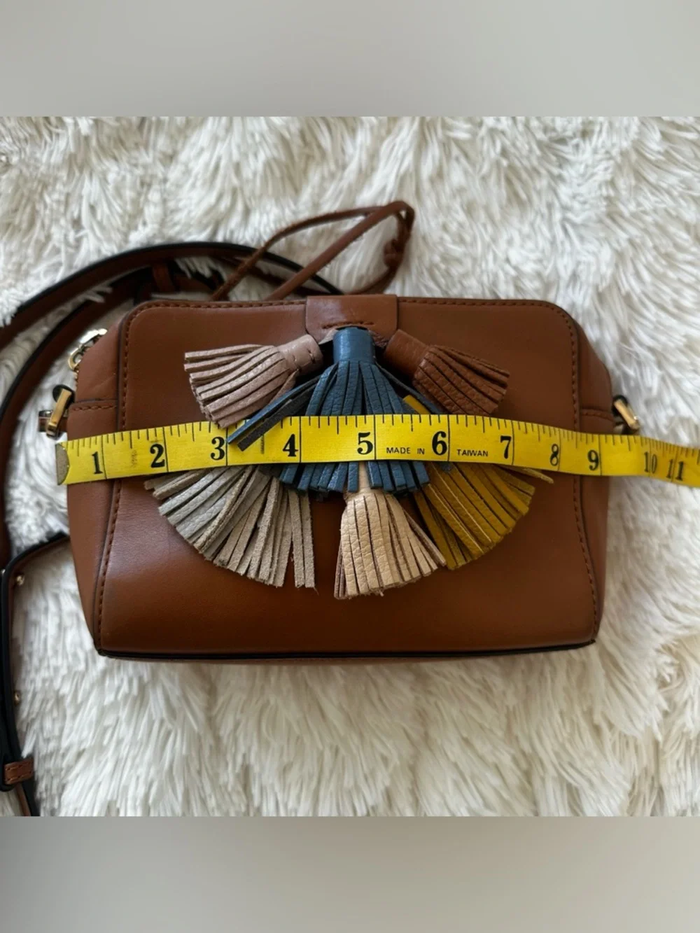 Rebecca Minkoff Mini Sofia Brown Leather Tassel Crossbody Bag Adjustable Strap